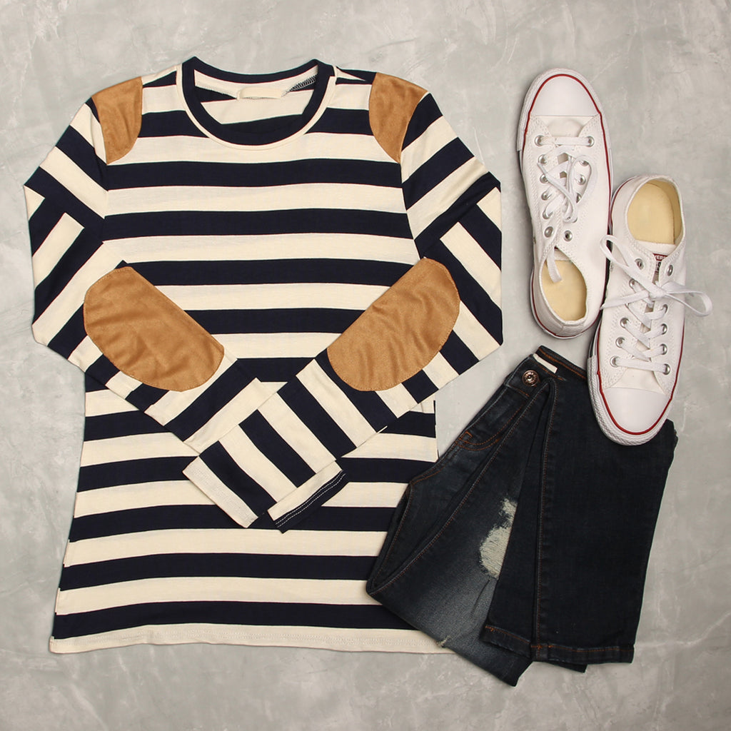 Suede Detail Striped Top
