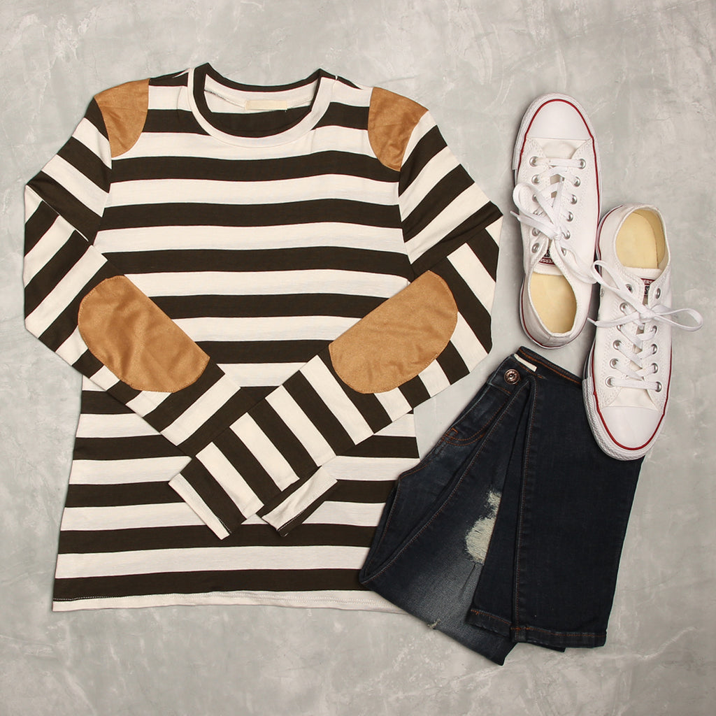 Suede Detail Striped Top