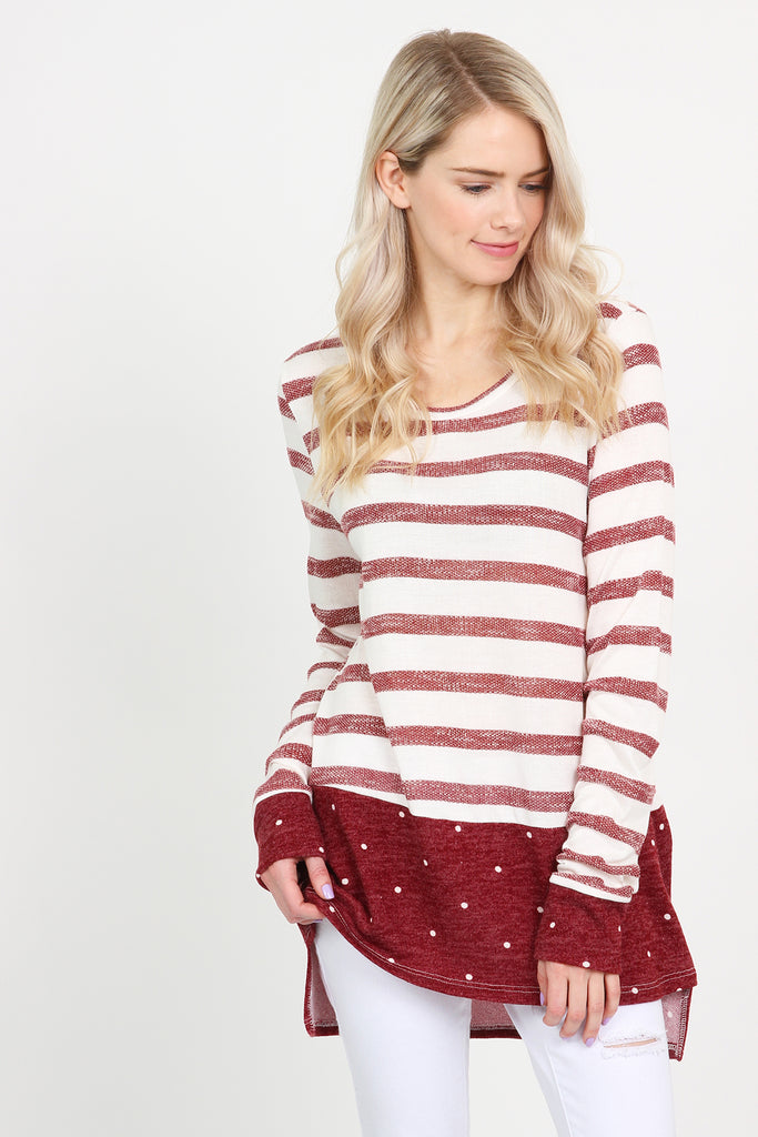 Stripe Polka Dot Cuff Hem