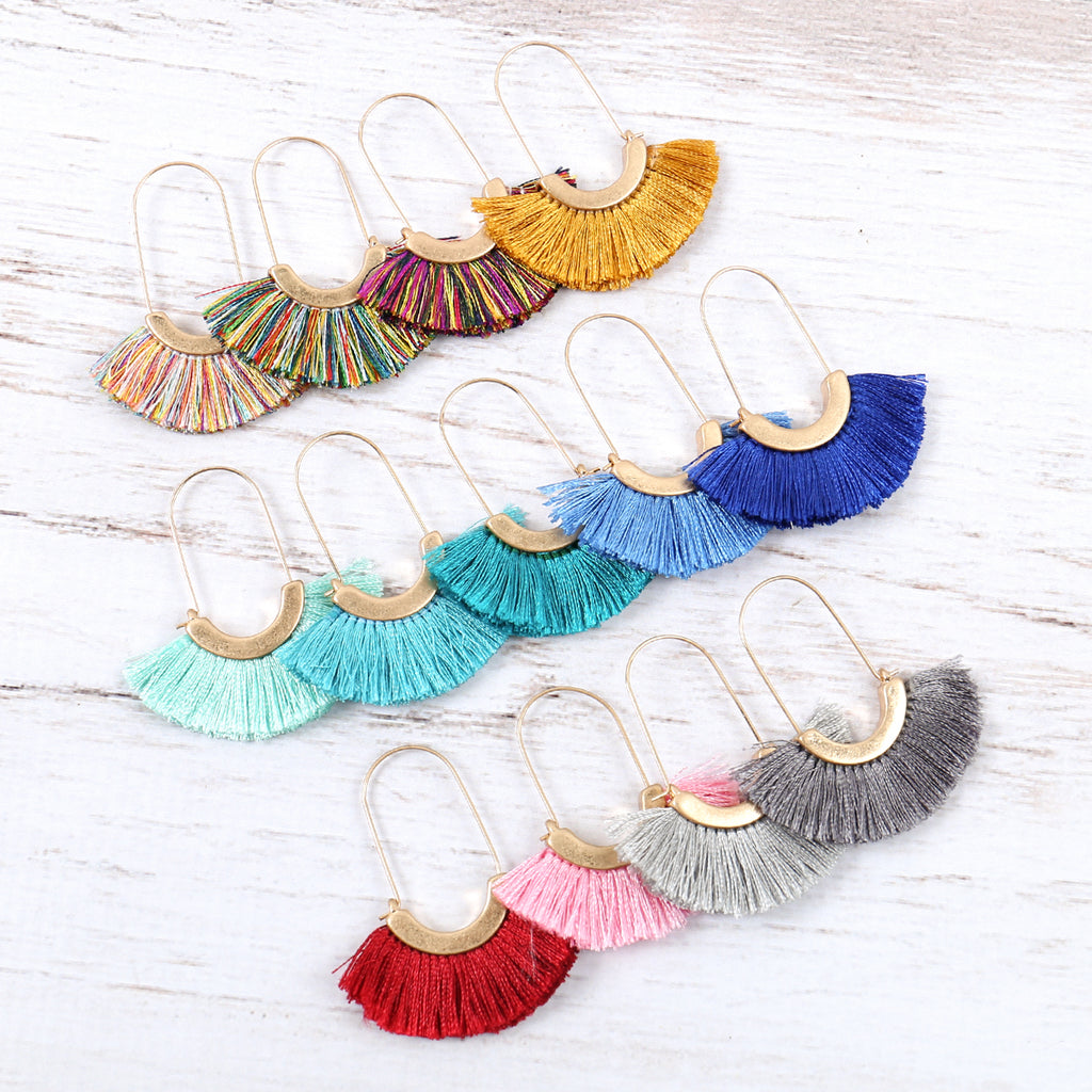 FRINGED FAN SHAPE EARRINGS