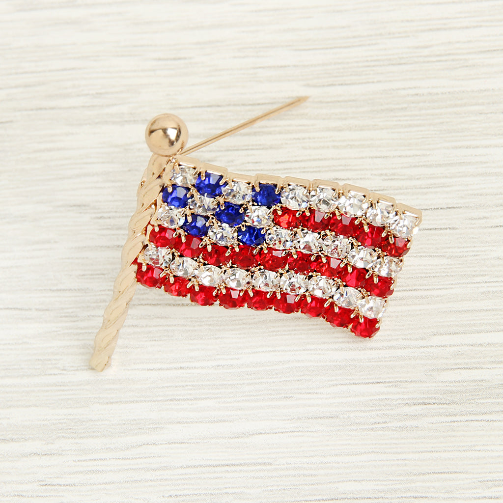 AMERICA FLAG RHINESTONE BROOCH PIN