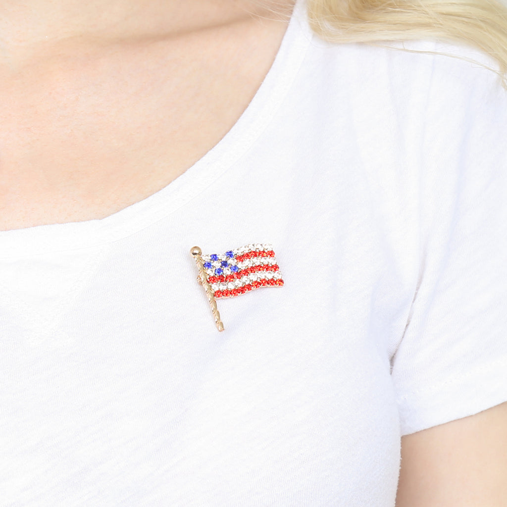 AMERICA FLAG RHINESTONE BROOCH PIN