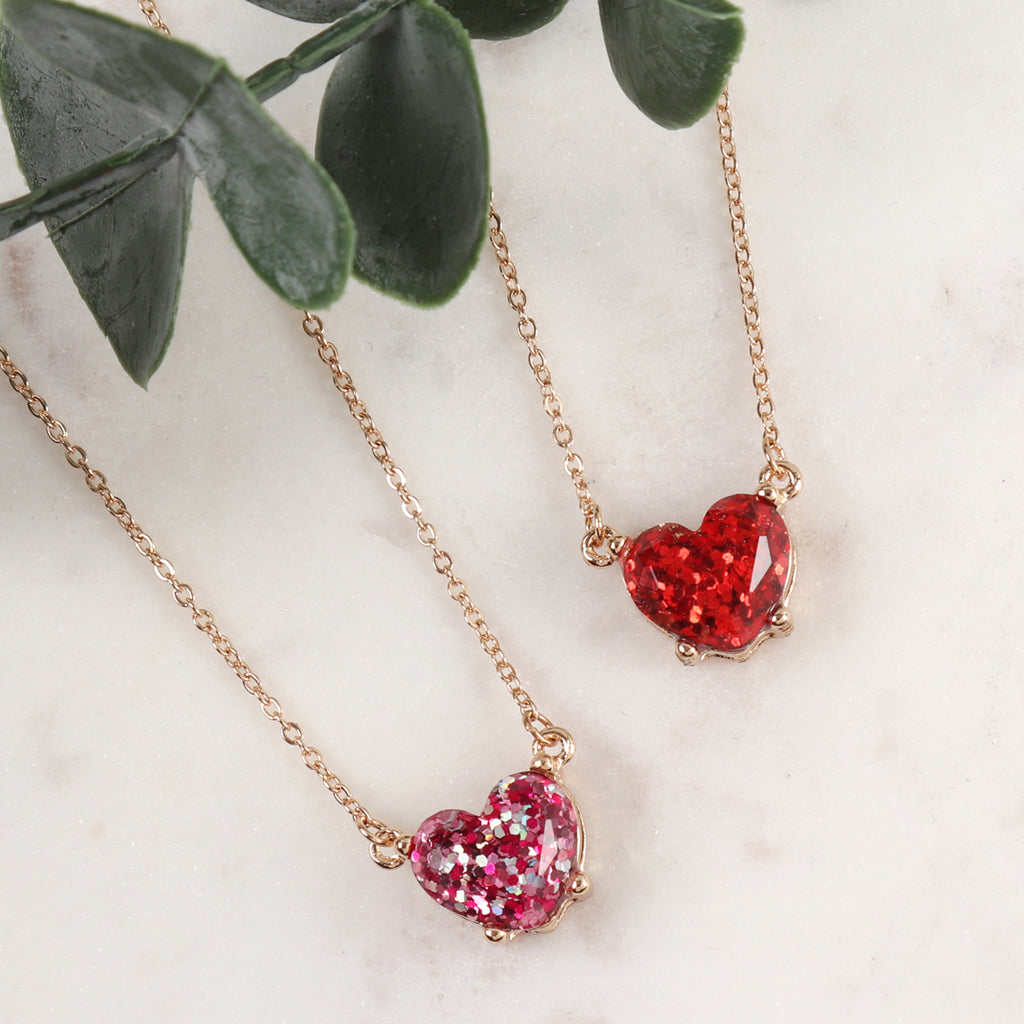 AN0105 - HEART GLITTER EPOXY NECKLACE