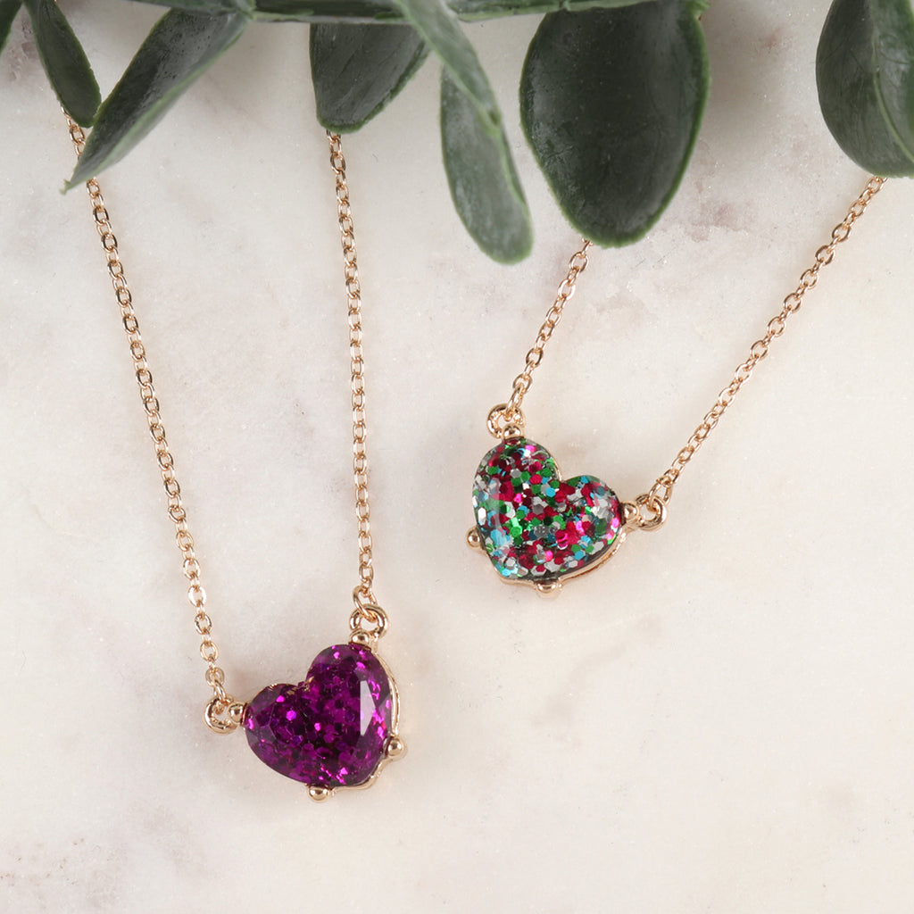 AN0105 - HEART GLITTER EPOXY NECKLACE