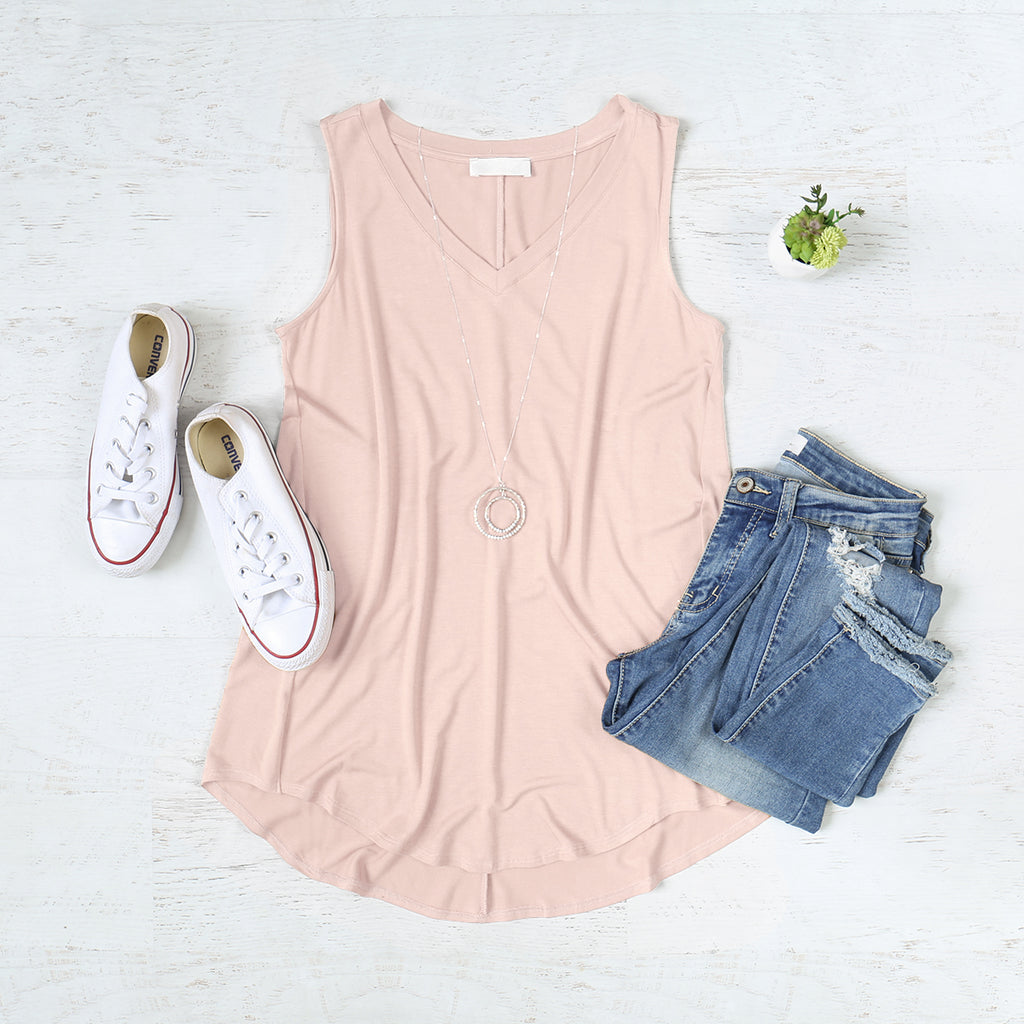 Luxe Rayon Sleeveless V-Neck Hi-Low Hem Top