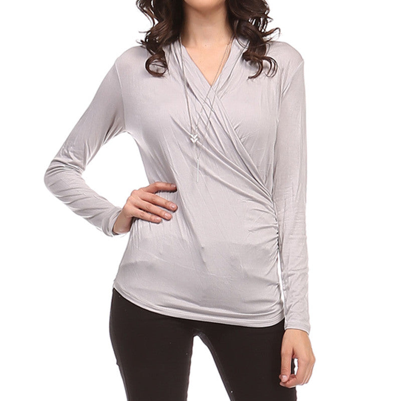 Ruched Surplice Top - 3 Colors - Riah Fashion