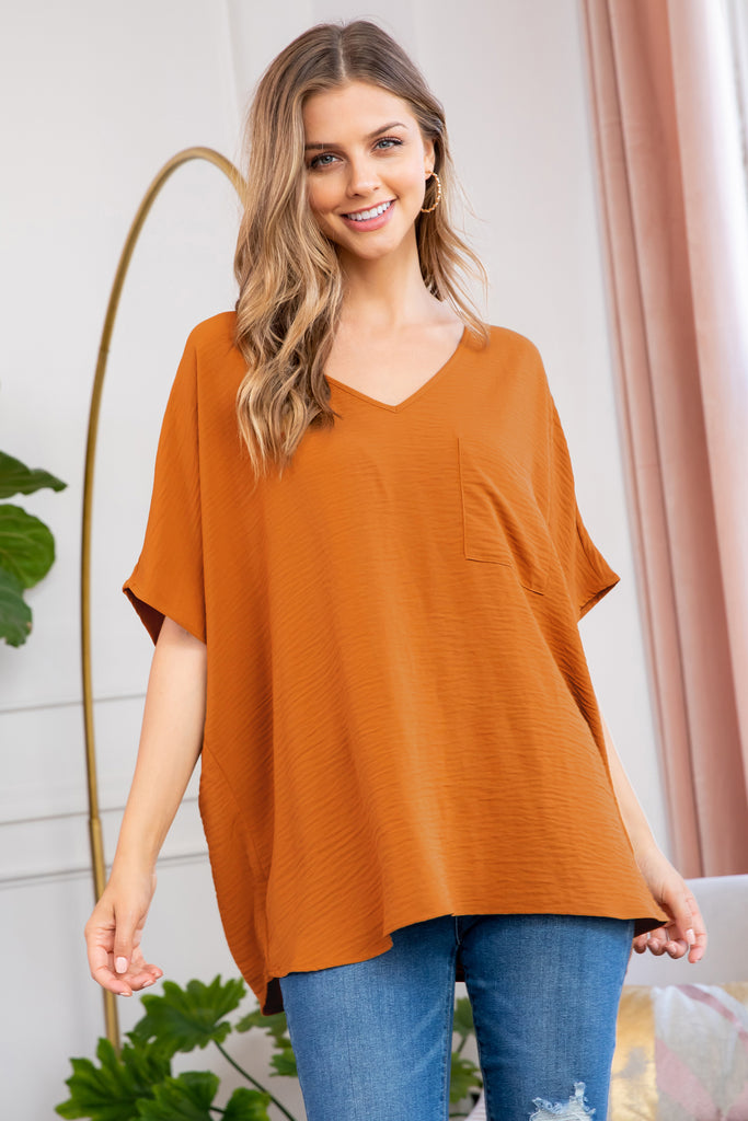 Woven Airflow V-Neck Dolman Short Sleeve Top