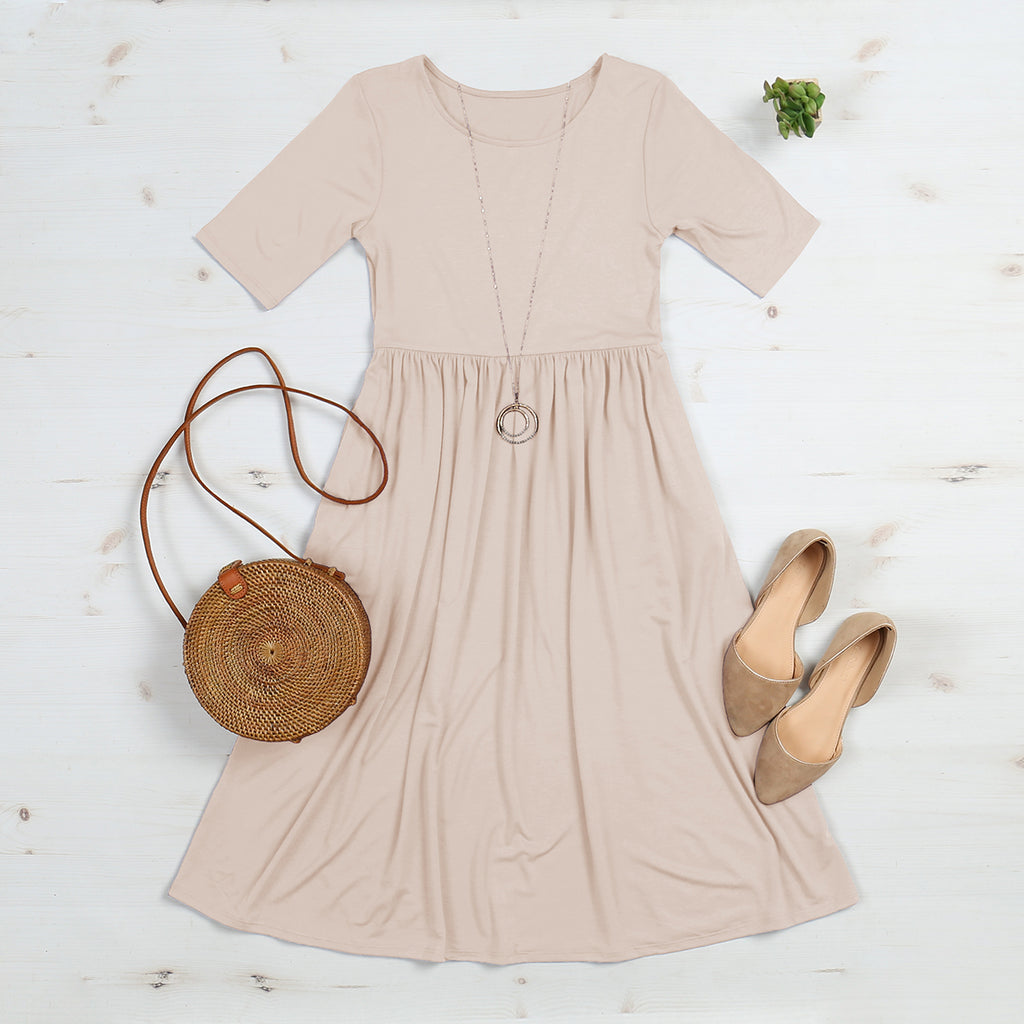 Short Sleeved Empire Waist Pocket Dress