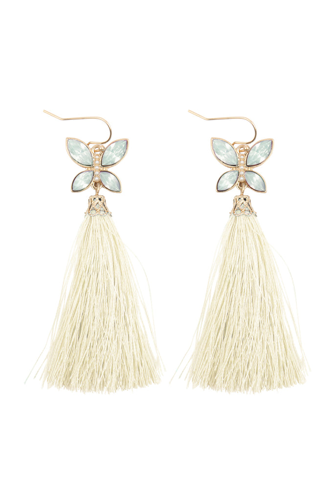 2.5" BEADED BUTTERFLY WITH TASSEL HOOK EARRINGS