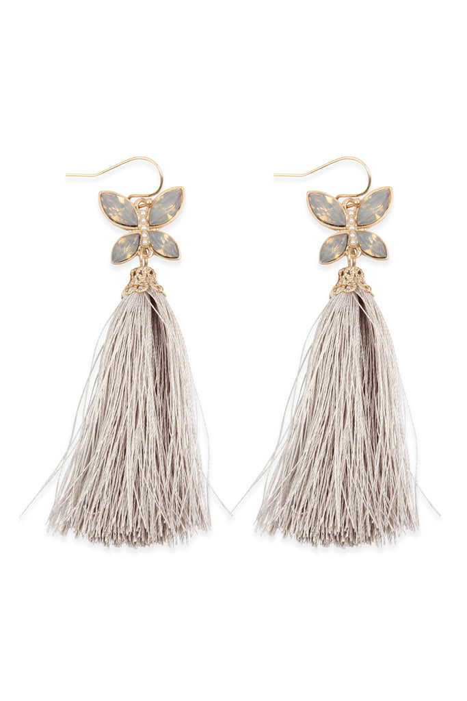 2.5" BEADED BUTTERFLY WITH TASSEL HOOK EARRINGS