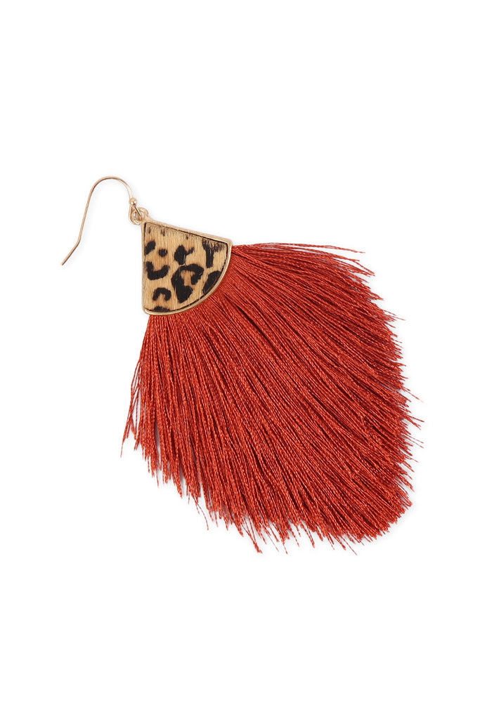B4E2441 - LEOPARD REAL LEATHER TASSEL HOOK EARRINGS