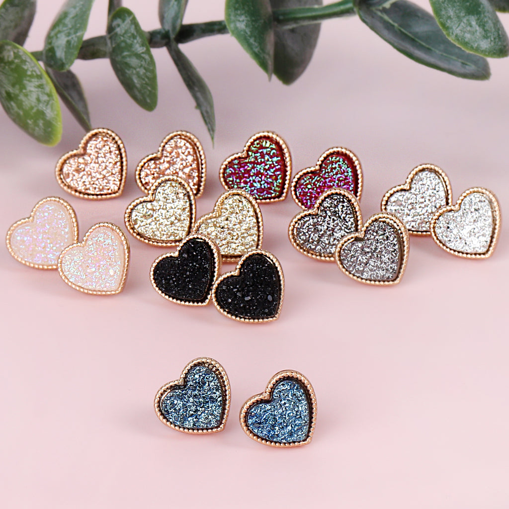 HEART SHAPE FAUX DRUZY POST EARRINGS