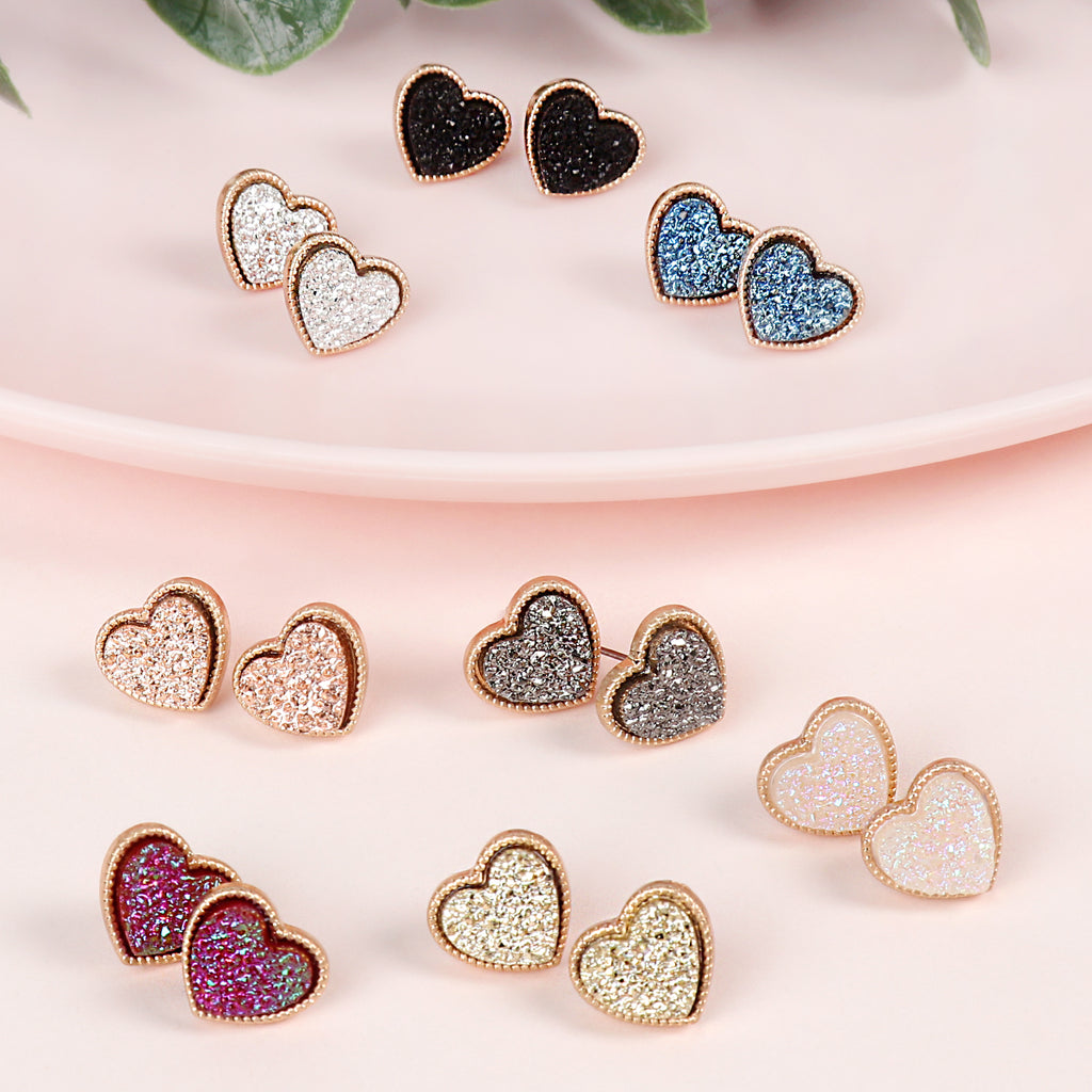 HEART SHAPE FAUX DRUZY POST EARRINGS