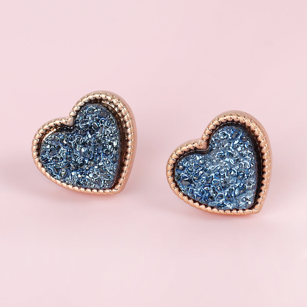 HEART SHAPE FAUX DRUZY POST EARRINGS