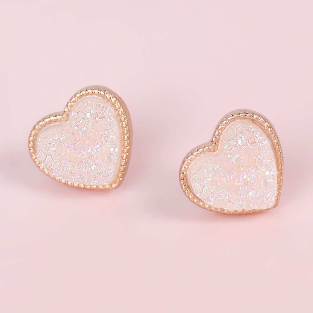 HEART SHAPE FAUX DRUZY POST EARRINGS