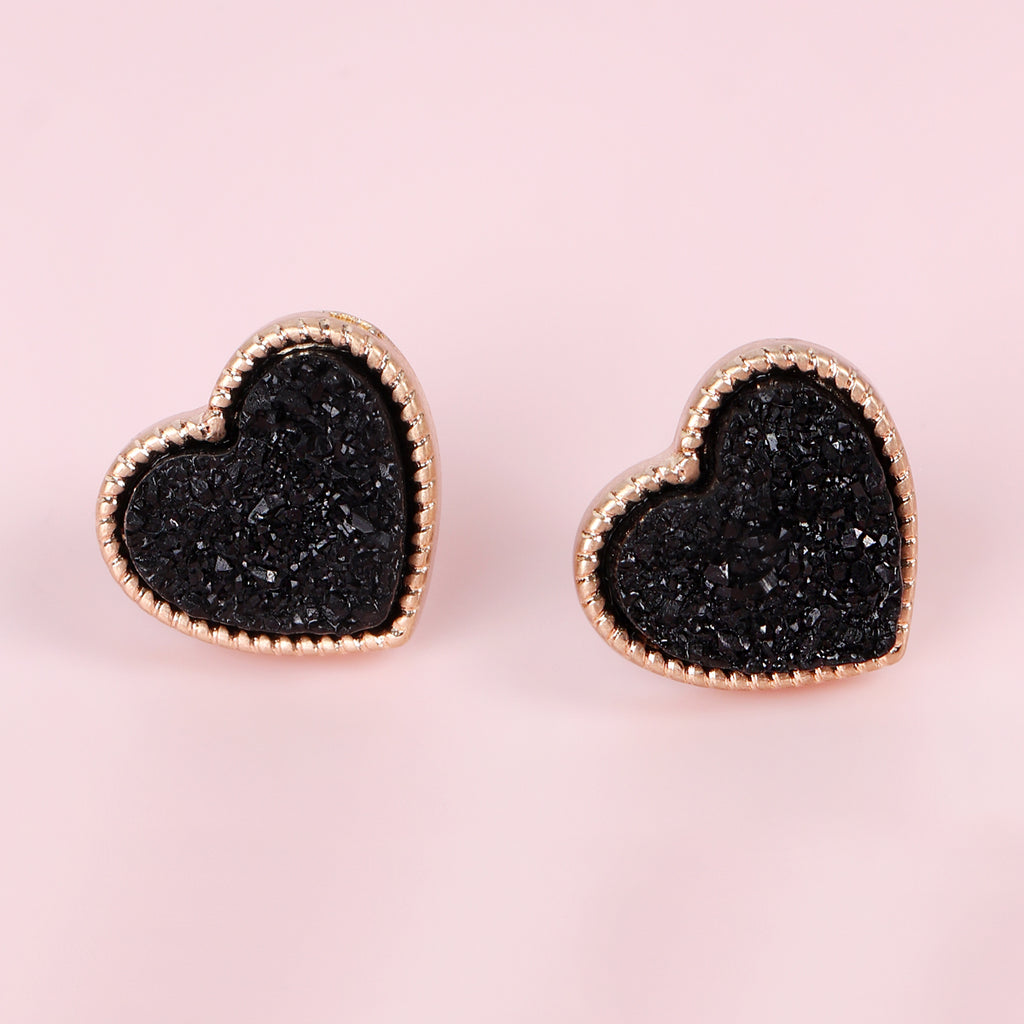 HEART SHAPE FAUX DRUZY POST EARRINGS