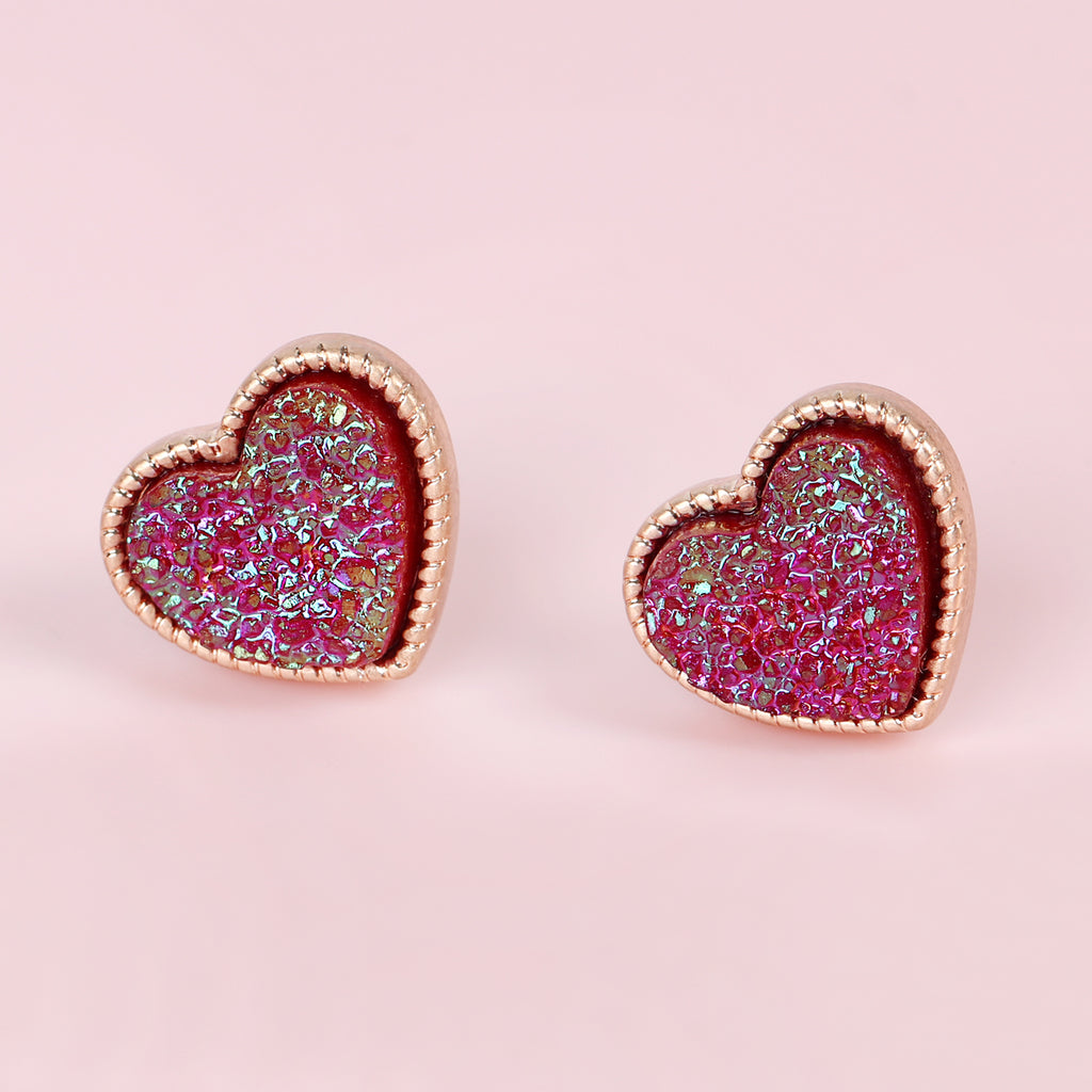 HEART SHAPE FAUX DRUZY POST EARRINGS