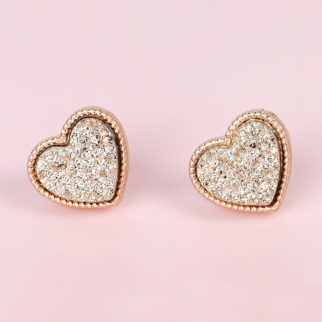 HEART SHAPE FAUX DRUZY POST EARRINGS