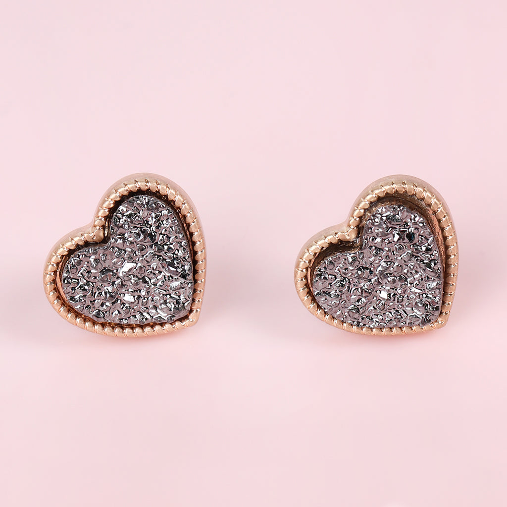 HEART SHAPE FAUX DRUZY POST EARRINGS