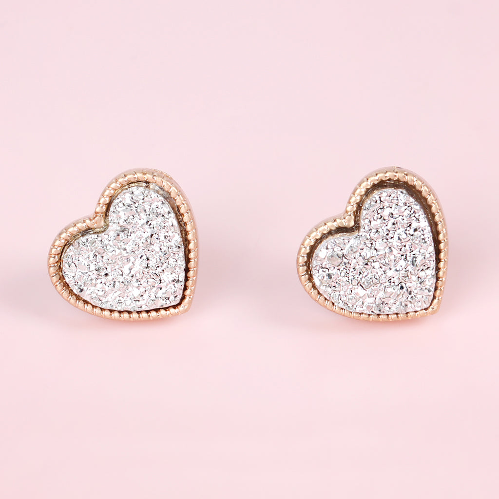 HEART SHAPE FAUX DRUZY POST EARRINGS