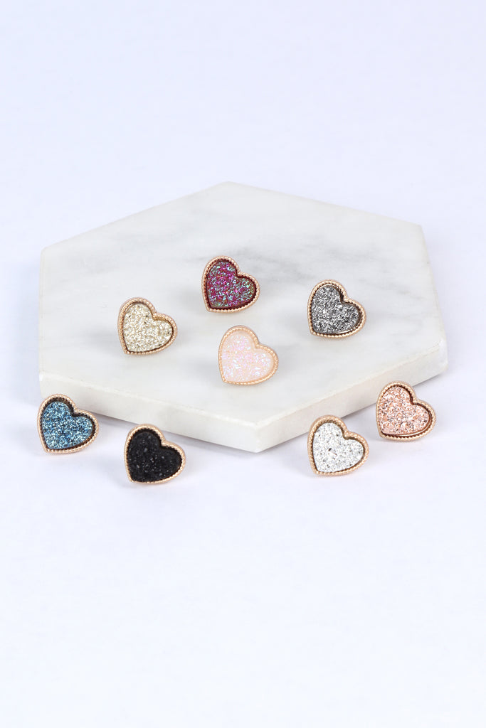 HEART SHAPE FAUX DRUZY POST EARRINGS