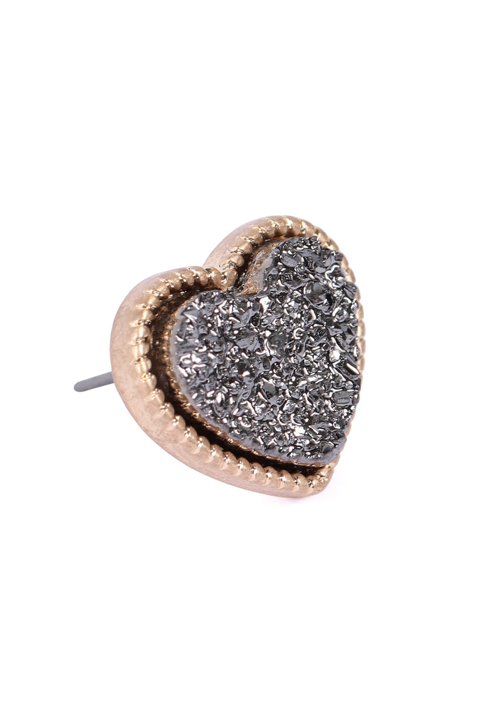 HEART SHAPE FAUX DRUZY POST EARRINGS