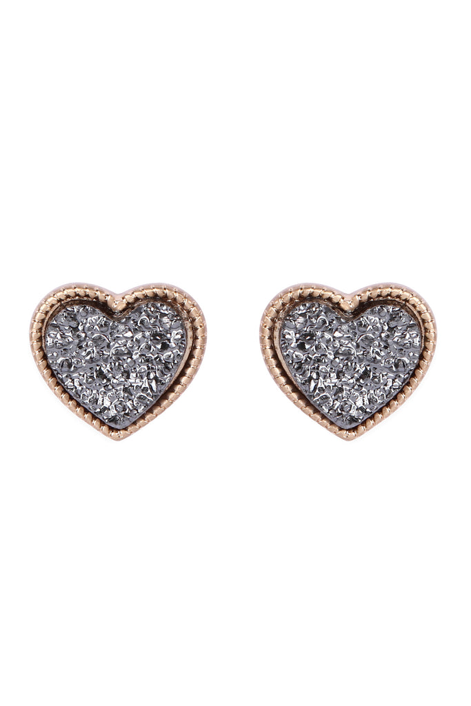 HEART SHAPE FAUX DRUZY POST EARRINGS
