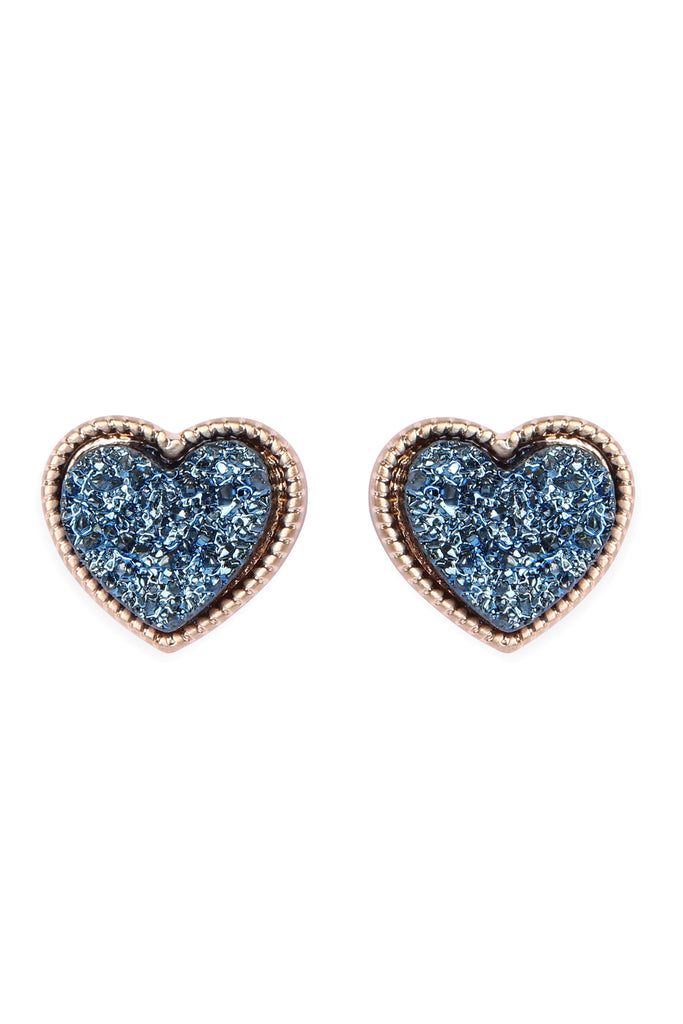 HEART SHAPE FAUX DRUZY POST EARRINGS