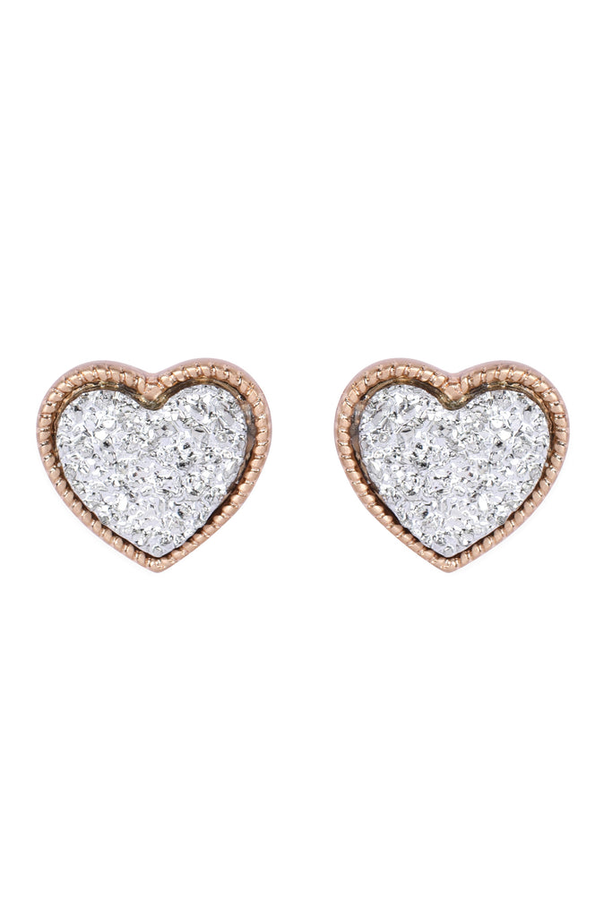 HEART SHAPE FAUX DRUZY POST EARRINGS
