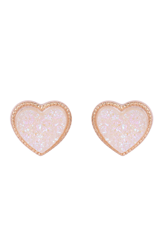 HEART SHAPE FAUX DRUZY POST EARRINGS