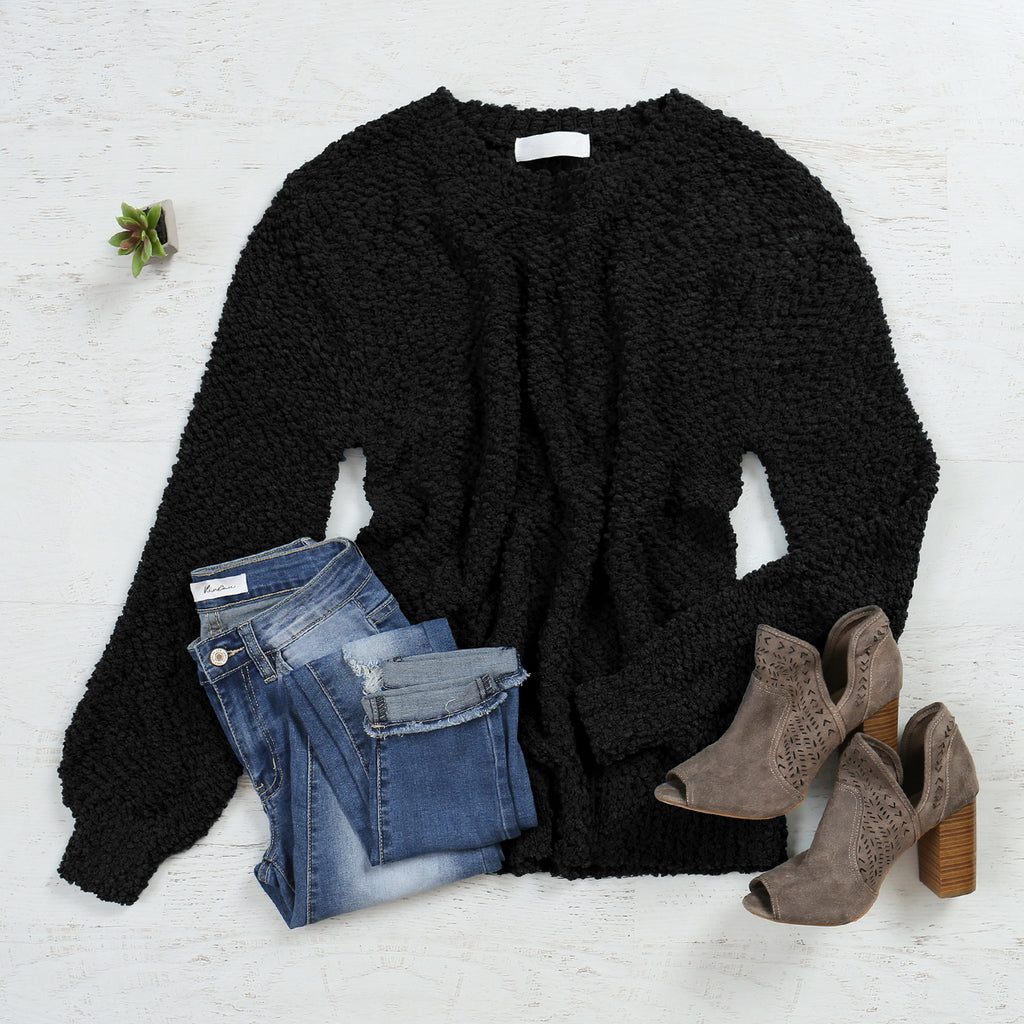 Popcorn Balloon Sleeve Pullover Sweater