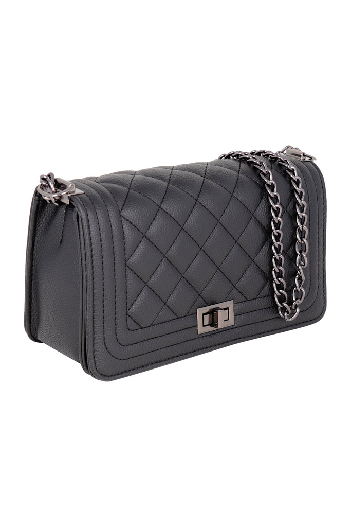 LEATHER QUILTED DIAMOND PATTERN SLING CLUTCH BAG