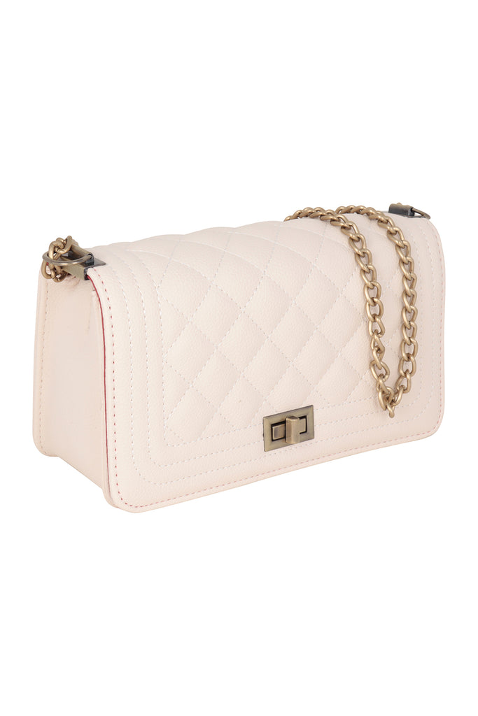 LEATHER QUILTED DIAMOND PATTERN SLING CLUTCH BAG