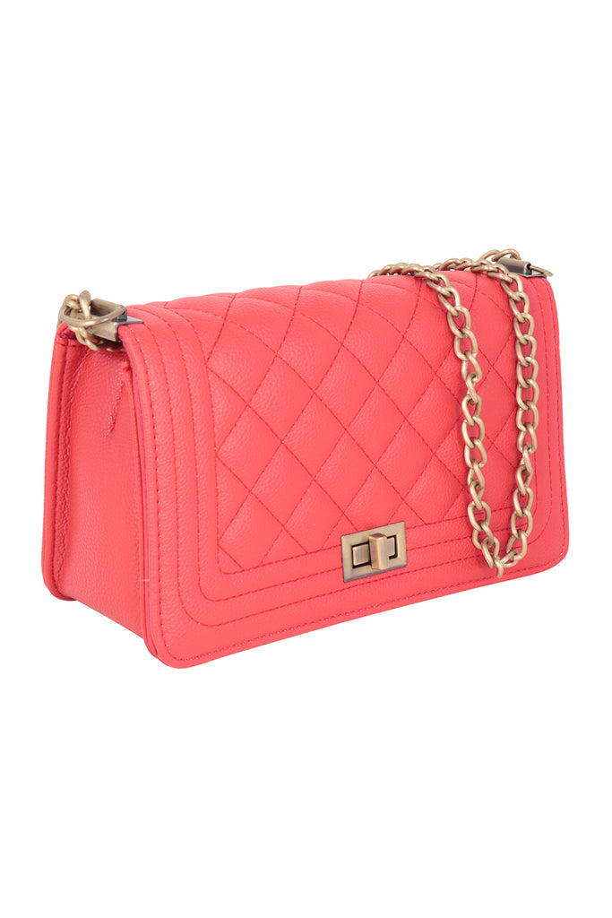 LEATHER QUILTED DIAMOND PATTERN SLING CLUTCH BAG