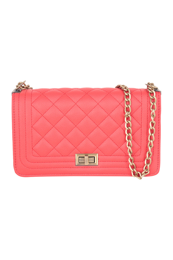LEATHER QUILTED DIAMOND PATTERN SLING CLUTCH BAG