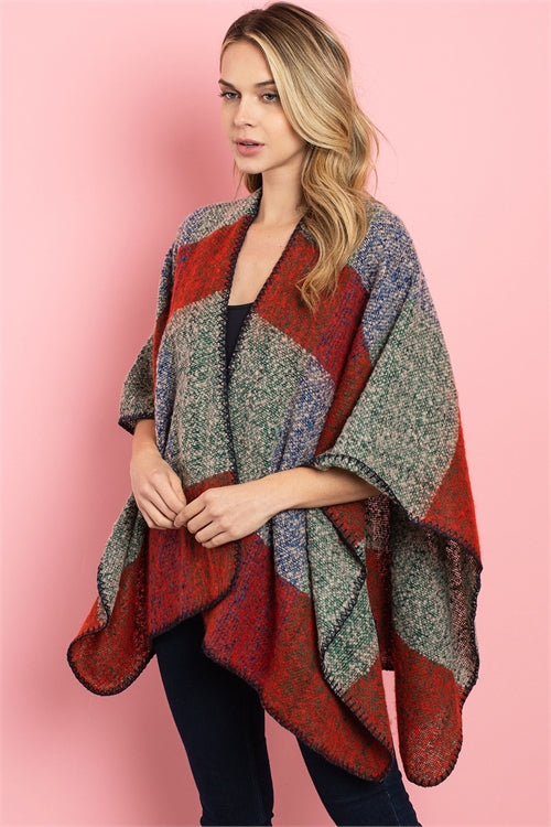 P4033 - BRICK GREEN CHECKERED PONCHO