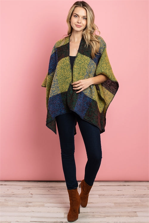 P4033 - GREEN MUSTARD CHECKERED PONCHO