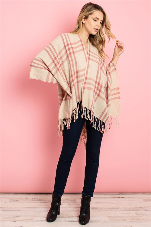 P4040 - PINK CREAM PLAID PONCHO
