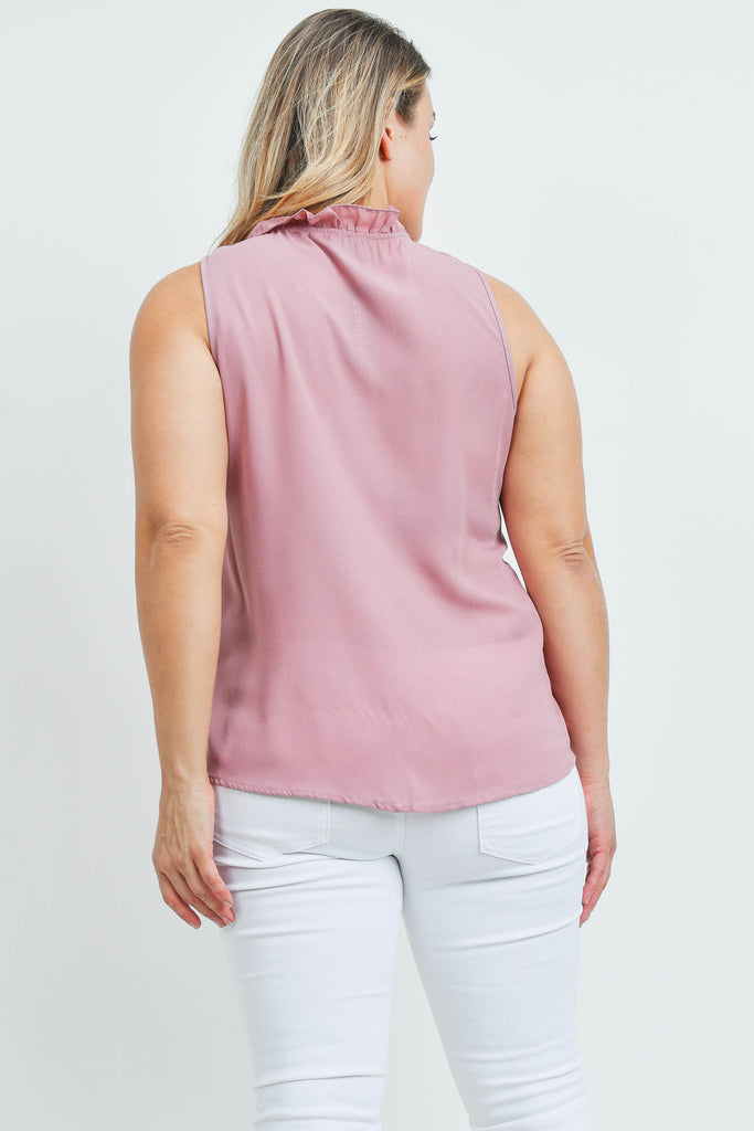 Plus Size Ruffled Front Sleeveless Blouse