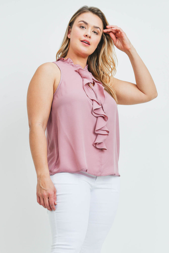Plus Size Ruffled Front Sleeveless Blouse