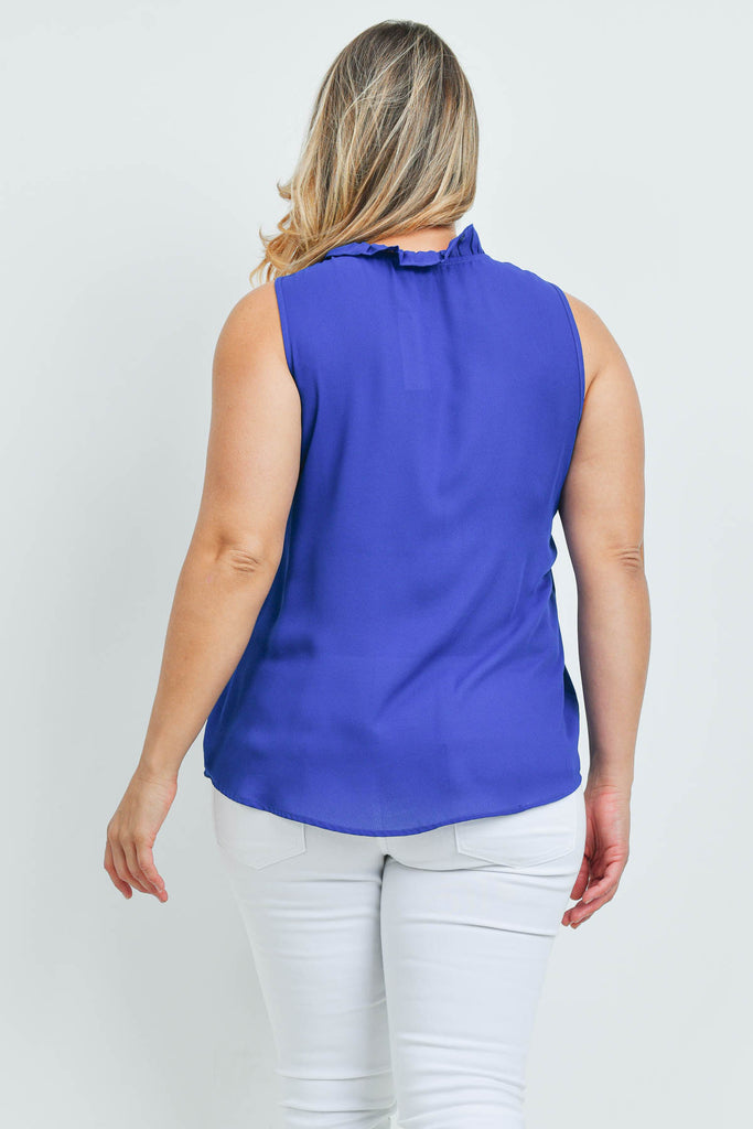 Plus Size Ruffled Front Sleeveless Blouse