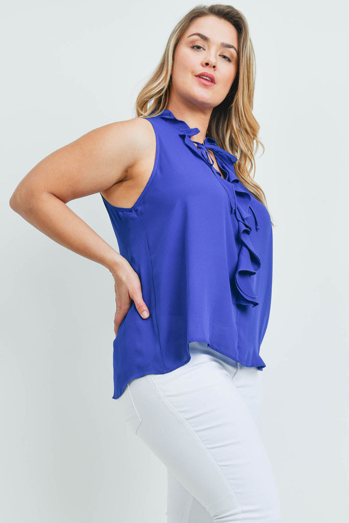 Plus Size Ruffled Front Sleeveless Blouse