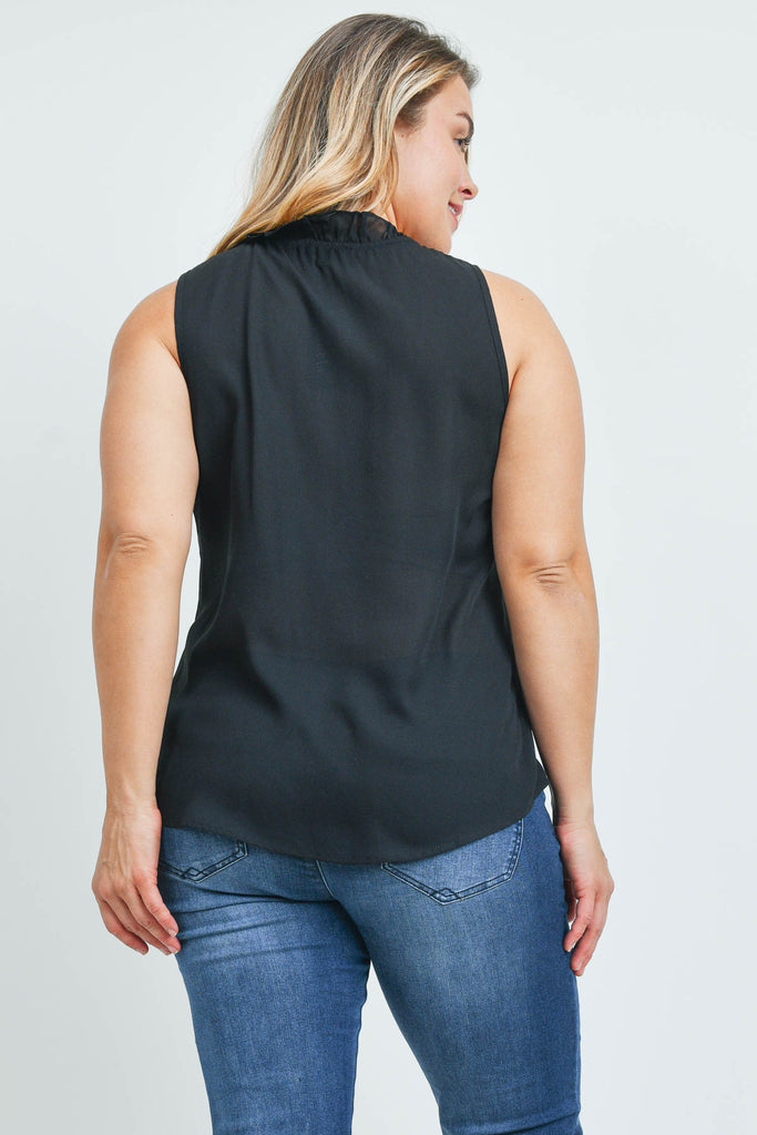 Plus Size Ruffled Front Sleeveless Blouse