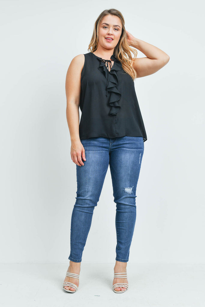 Plus Size Ruffled Front Sleeveless Blouse
