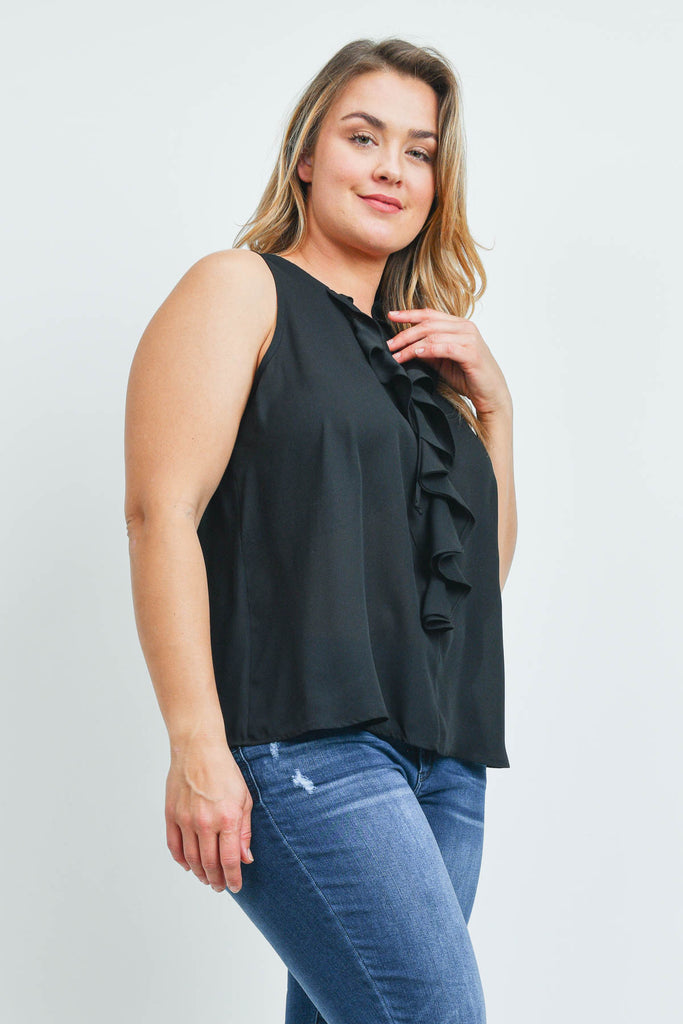 Plus Size Ruffled Front Sleeveless Blouse