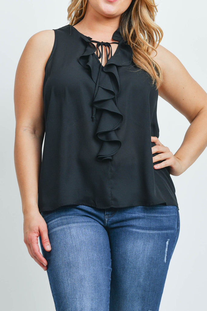 Plus Size Ruffled Front Sleeveless Blouse