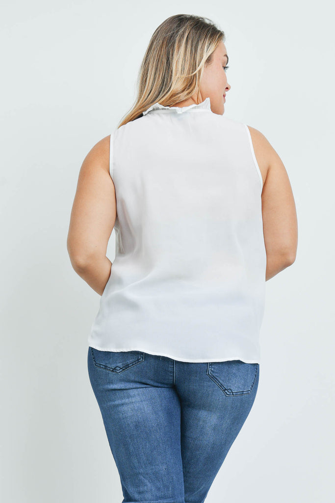 Plus Size Ruffled Front Sleeveless Blouse