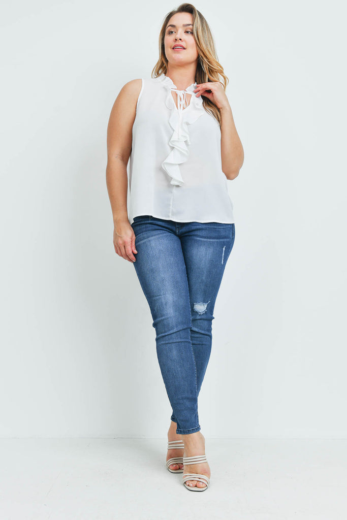 Plus Size Ruffled Front Sleeveless Blouse