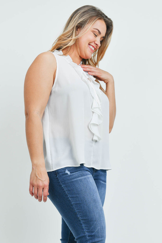 Plus Size Ruffled Front Sleeveless Blouse
