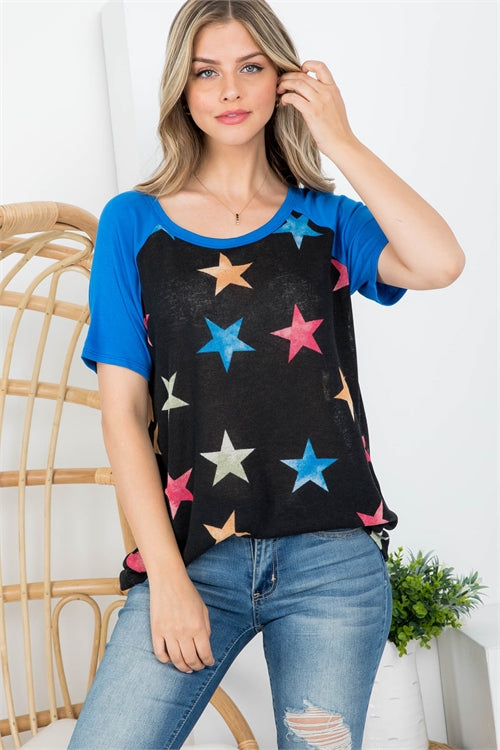 Star Print Scooped Neckline Top